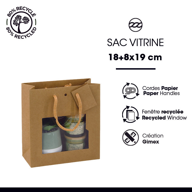 Sac luxe Middle à fenêtre kraft brun poignées papier 18+8x19cm par 192