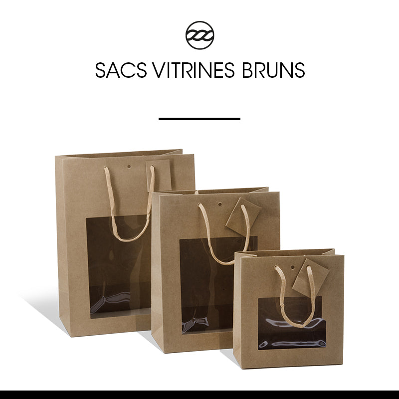 Sac luxe Middle à fenêtre kraft brun poignées papier 18+8x19cm par 192