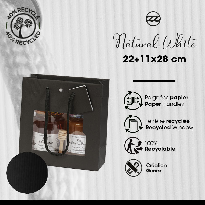 Sac luxe à fenêtre Natural Black poignées papier 18+8x19cm par 200