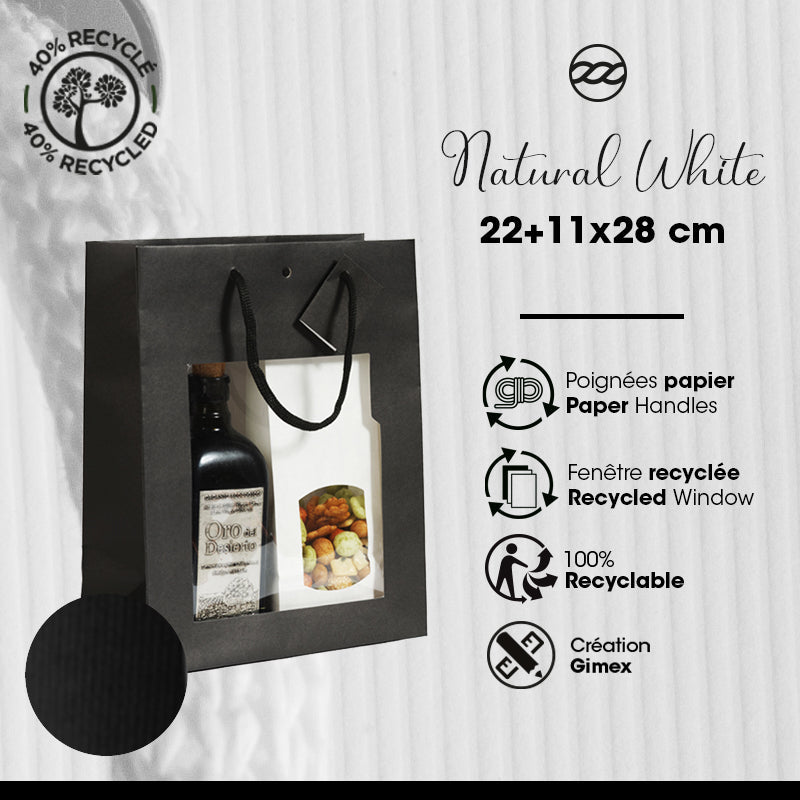 Sac luxe à fenêtre Natural Black kraft poignées papier 22+11x28cm par 100