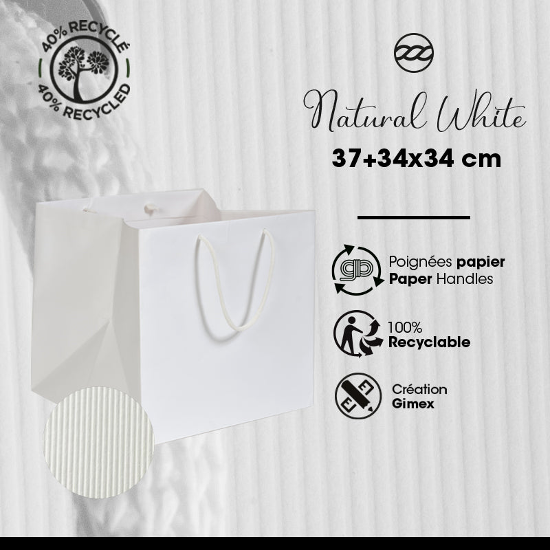 Sac Traiteur Natural White kraft blanc 37+34x34cm - par 50