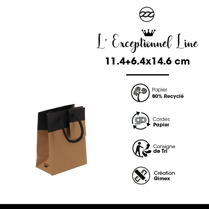 Sac luxe L'Exceptionnel Line kraft brun et noir poignées papier 11,4+6,4x14,6cm par 300