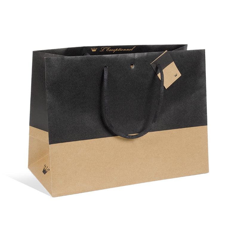 Sac luxe L'Exceptionnel Line kraft brun et noir poignées papier 39+18x29cm par 60