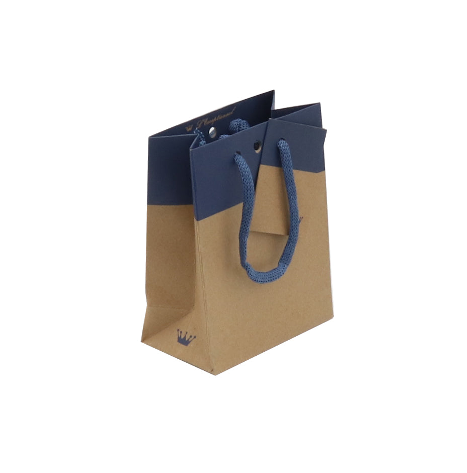 Sac luxe L'Exceptionnel Line kraft brun et bleu navy poignées papier 11,4+6,4x14,6cm par 300