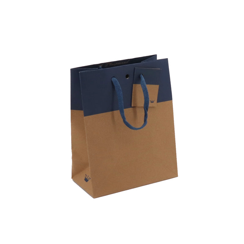 Sac luxe L'Exceptionnel Line kraft brun et bleu navy poignées papier 18+10x22,7cm par 250