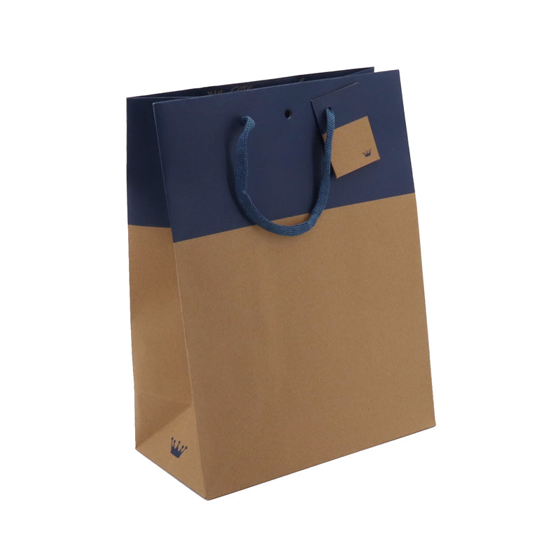 Sac luxe L'Exceptionnel Line kraft brun et bleu navy poignées cordelières 25+13x33cm par 150