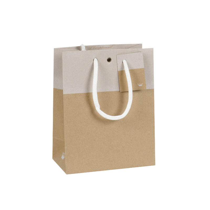 Sac luxe L'Exceptionnel Line kraft brun et blanc poignées cordelières 18+10x22,7cm par 250