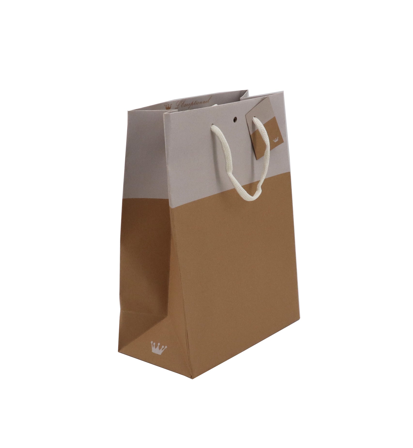 Sac luxe L'Exceptionnel Line kraft brun et blanc poignées papier 25+13x33cm par 150