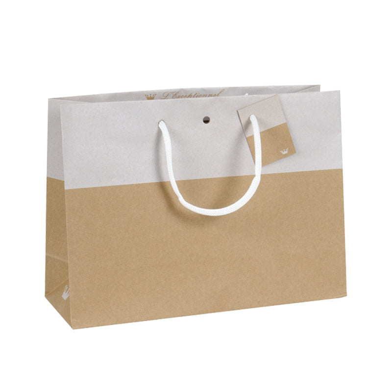 Sac luxe L'Exceptionnel Line kraft brun et blanc poignées papier 33+11,5x24cm par 100