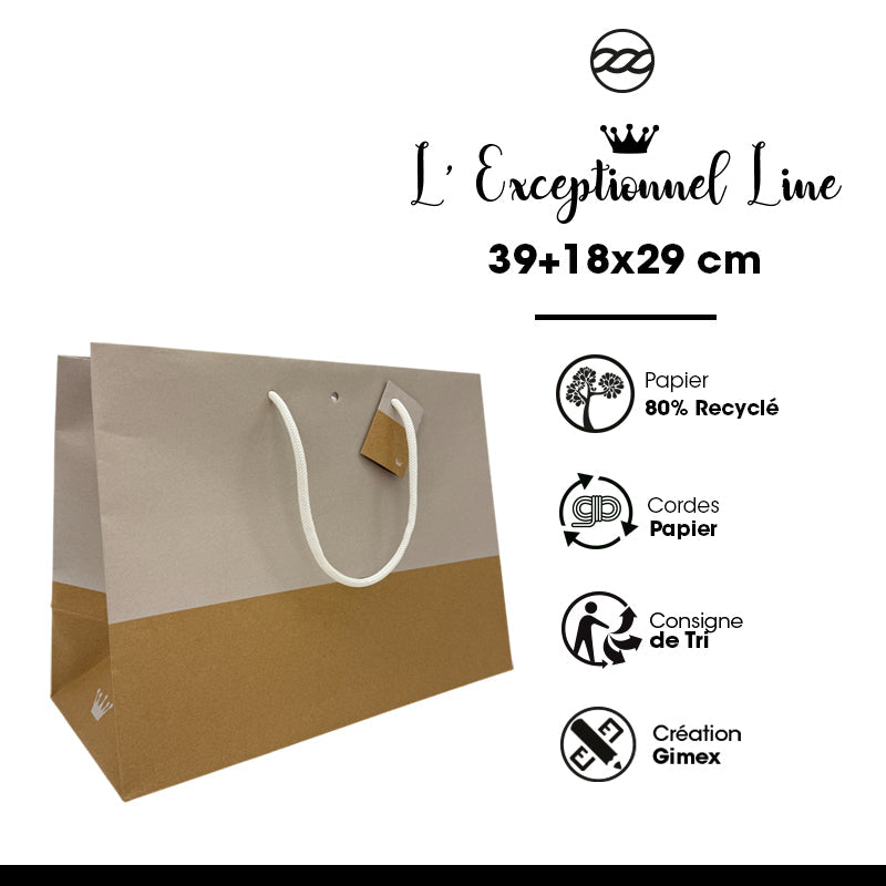 Sac luxe L'Exceptionnel Line kraft brun et blanc poignées 39+18x29cm papier par 60