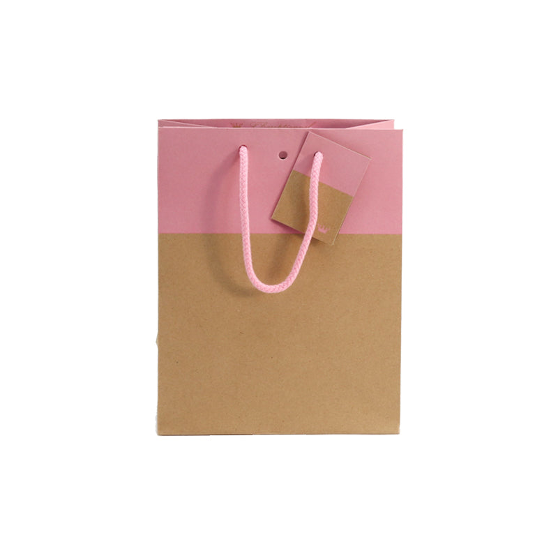 Sac luxe L'Exceptionnel Line kraft brun et rose poignées cordelières 18+10x22,7cm par 250