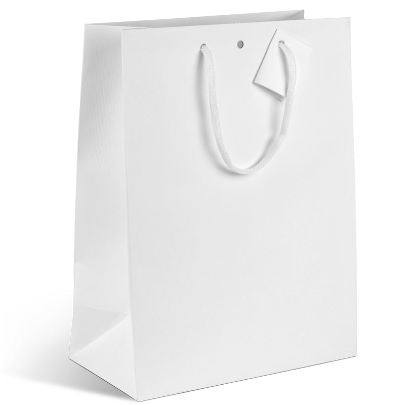 Sac luxe Natural White kraft blanc poignées papier 25+13x33cm par 200