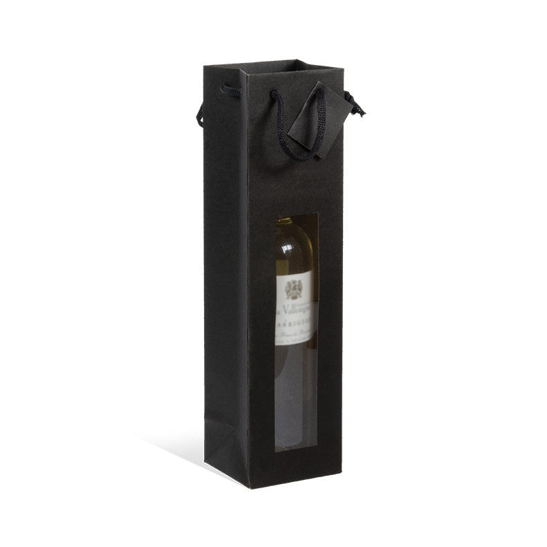 Sac 1 bouteille à fenêtre kraft noir poignées papier 10+9x38cm par 200