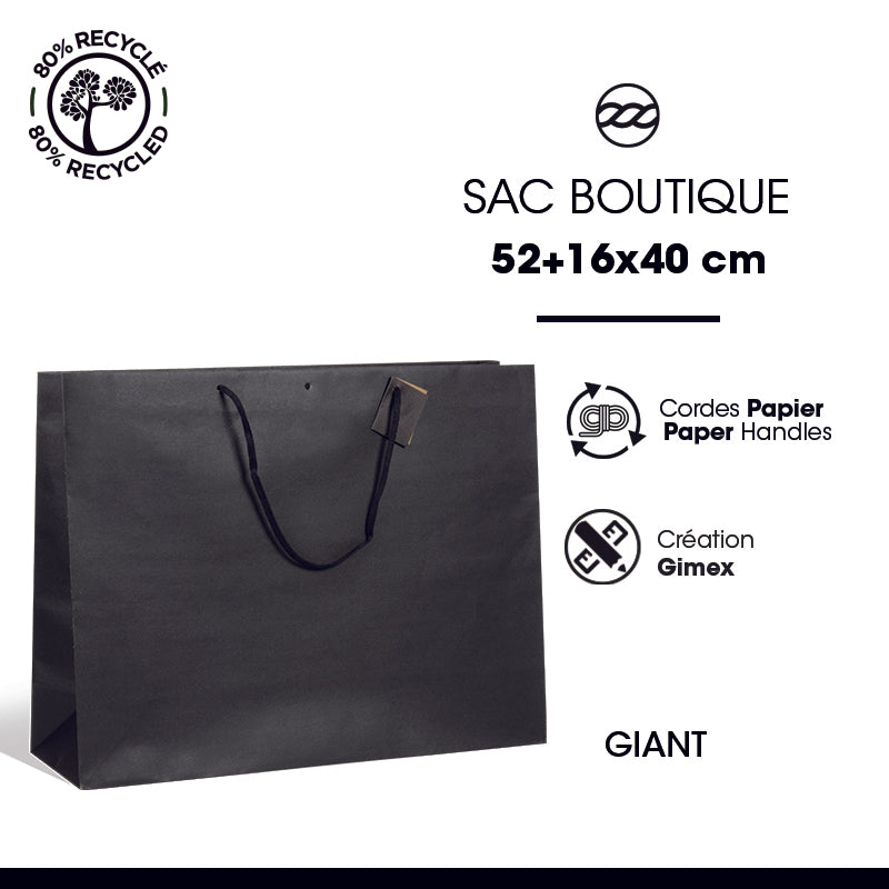 Sac luxe Giant kraft noir poignées papier 52+16x40cm par 50