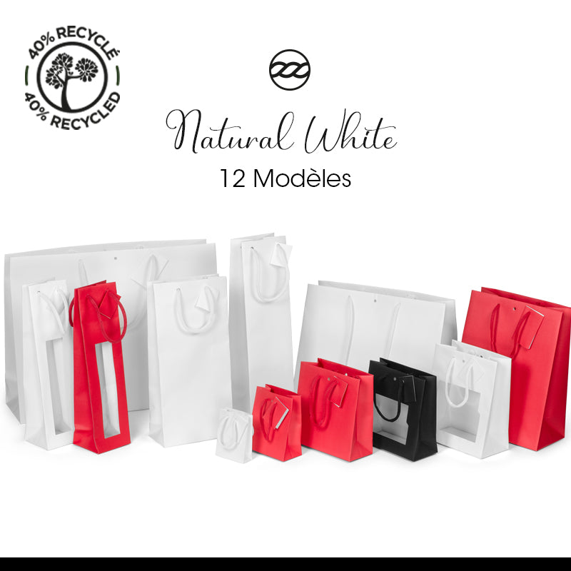 Sac luxe Natural White kraft blanc poignées papier 11,4+6,4x14,6cm par 200
