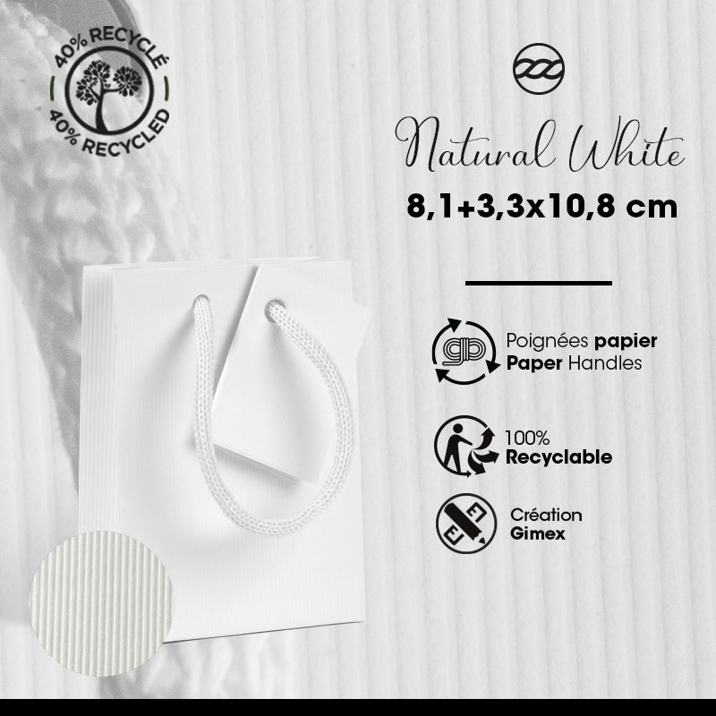 Sac luxe Natural White poignées papier 8,1+3,3x10,8cm par 200