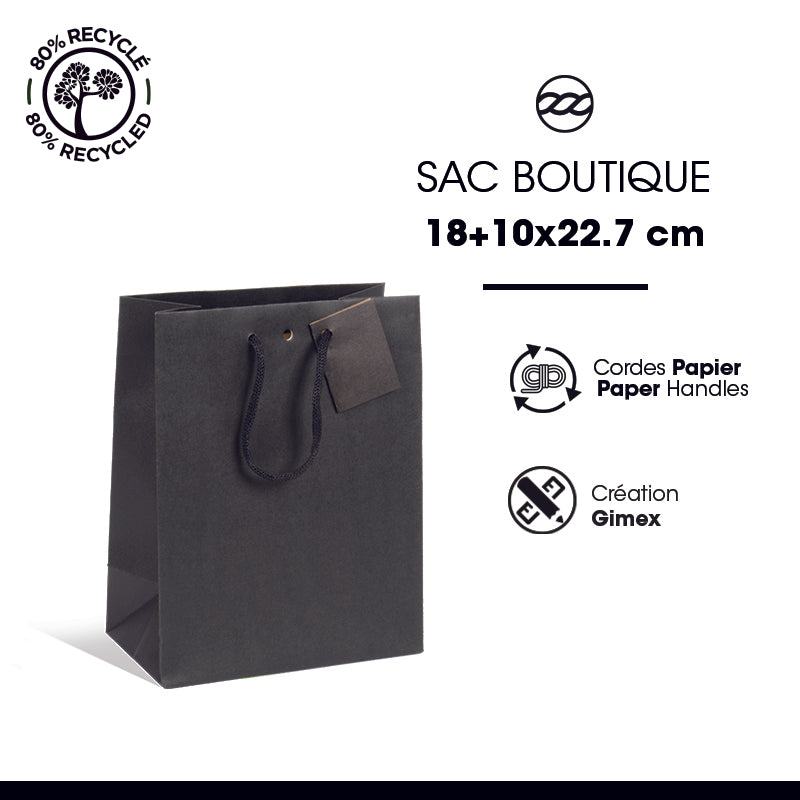 Sac luxe Middle kraft noir poignées papier 18+10x22,7cm par 240
