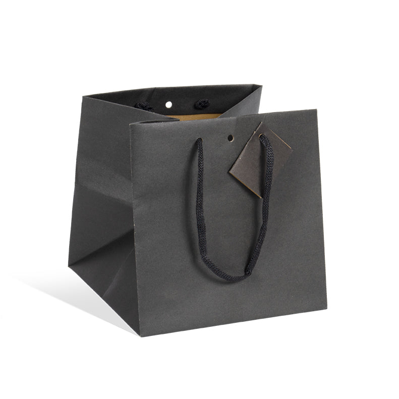 Sac luxe Middle Cube kraft noir poignées papier 20+20x20cm par 200