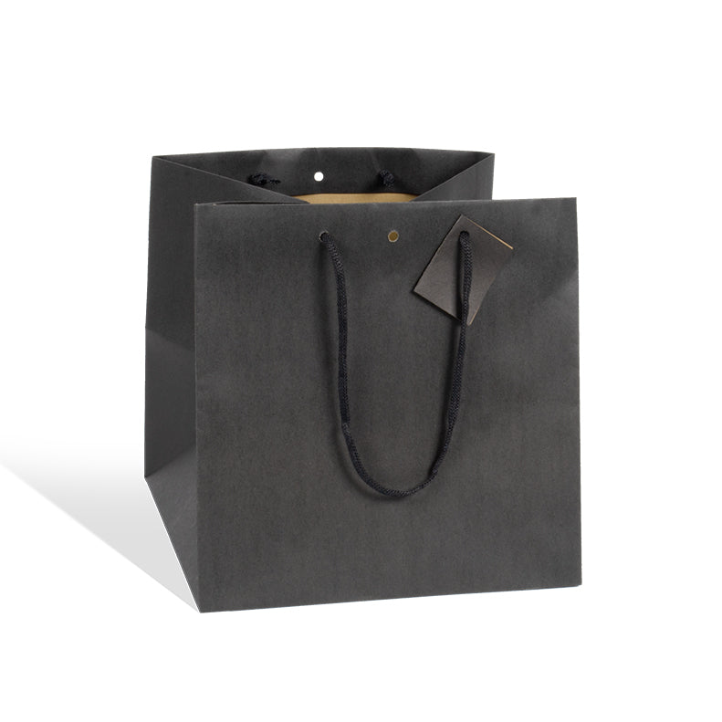 Sac luxe Grand Cube kraft noir poignées papier 26+26x26cm par 120