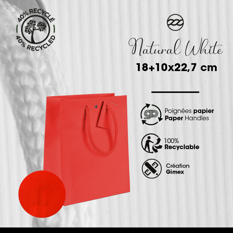 Sac luxe Natural Red kraft poignées papier 18+10x22,7cm par 200