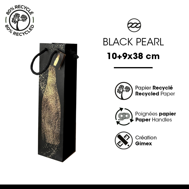 Sac Black Pearl 1 bouteille kraft brun poignées papier 10+9x38cm par 100