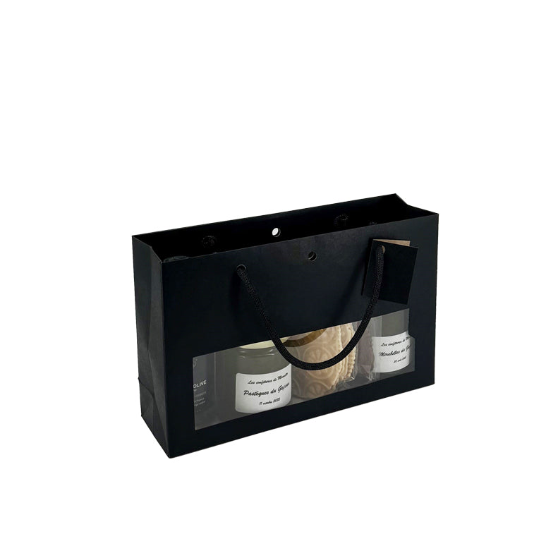 Sac Confiturier Noir Intense krfat brun poignées papier 28+8x18cm par 120