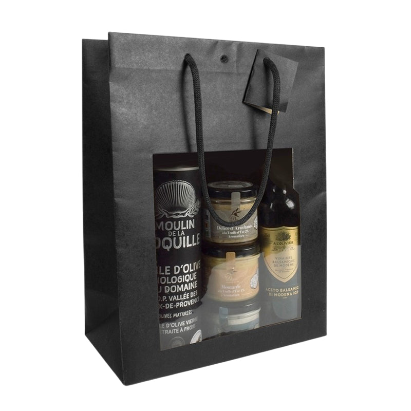 Sac fenêtre Classic kraft noir poignées papier - 25+13x33cm par 100