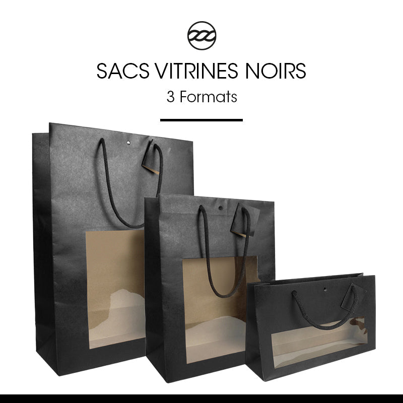 Sac fenêtre King kraft noir poignées papier - 33+14x45,7cm par 60