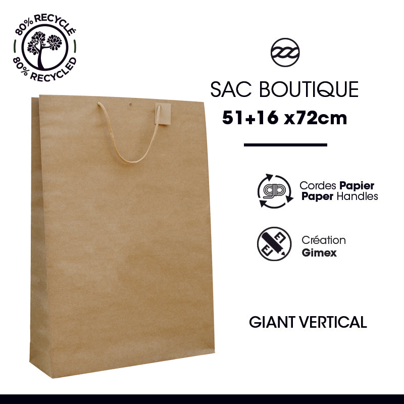 Sac Giant Vertical kraft brun poignées papier - 51+16 x72cm par 40