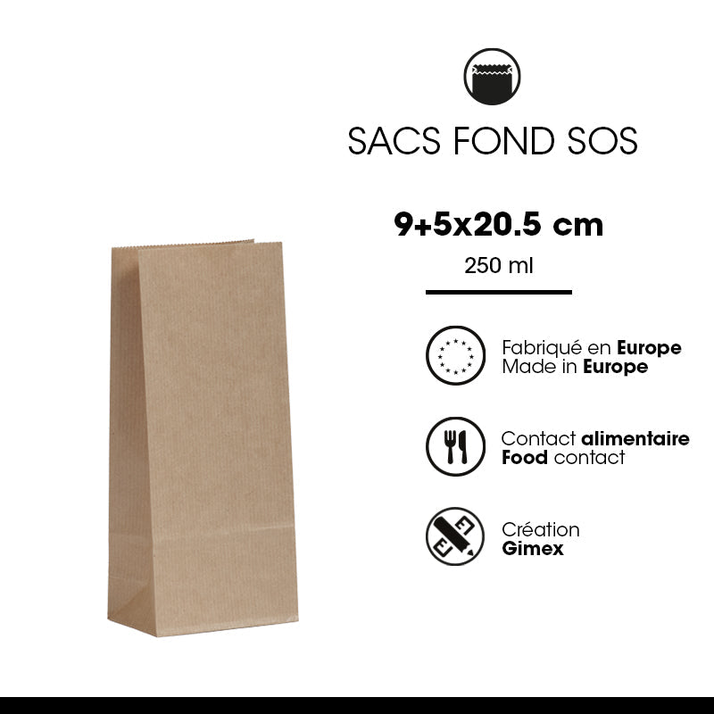 Sac alimentaire SOS 250 ml|kraft brun vergé|par 1200