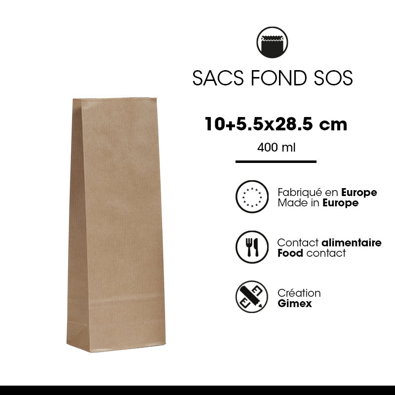 Sac alimentaire SOS kraft brun vergé 400 ml par 1200