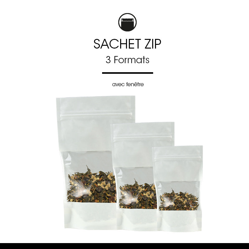 Sachet Doypack à fenêtre et zip hermétique 500ml|kraft blanc|par 900