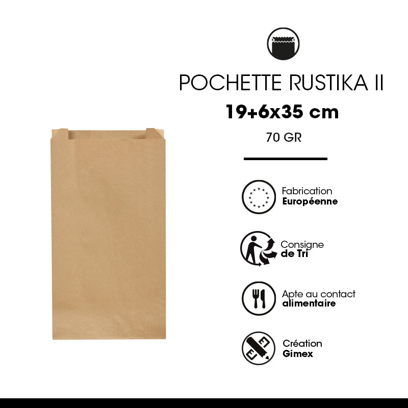 Pochette Rustika II kraft brun 19+6x35cm par 1000
