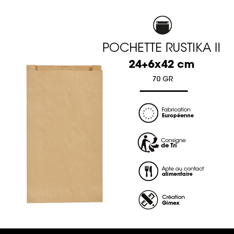 Pochette Rustika II kraft brun 24+6x42cm par 500