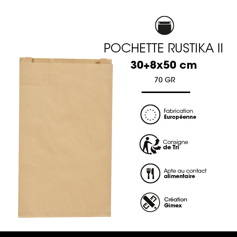 Pochette Rustika II kraft brun 30+8x50cm par 500