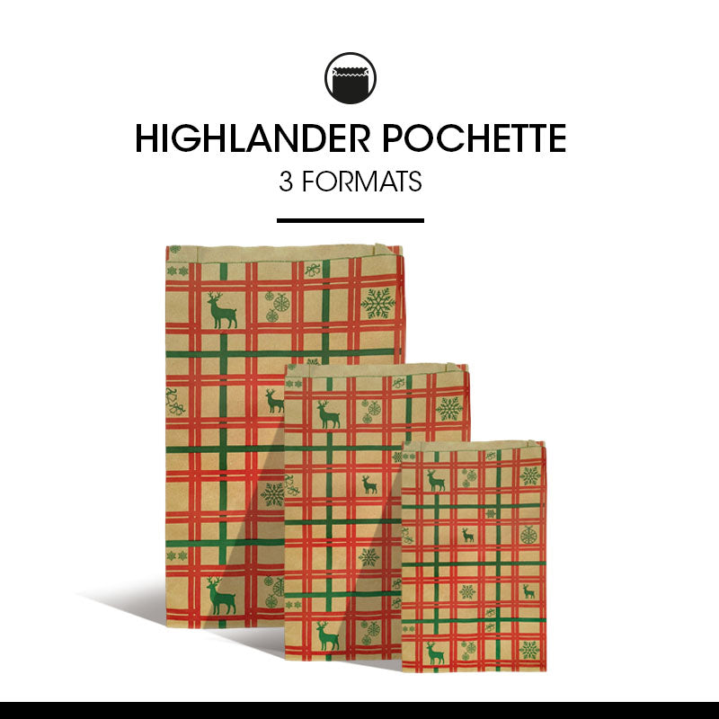 Pochette Cadeau Highlander kraft brun 70gr 12+5x24cm par 1000