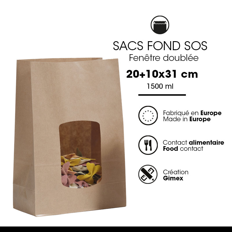 Sac alimentaire SOS fenêtre kraft brun vergé 1500 ml par 600