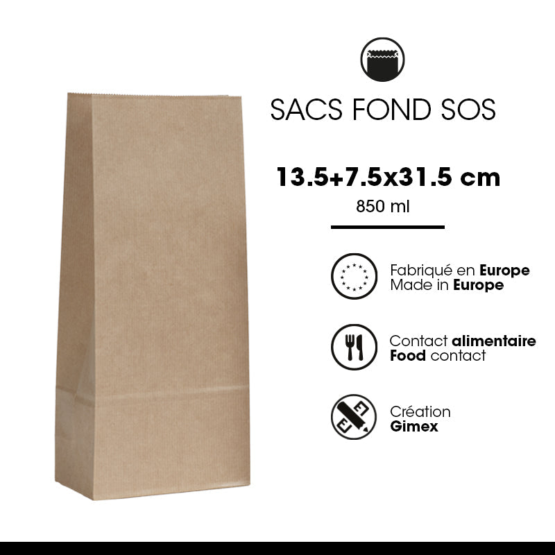 Sac alimentaire SOS kraft brun vergé 850 ml par 800