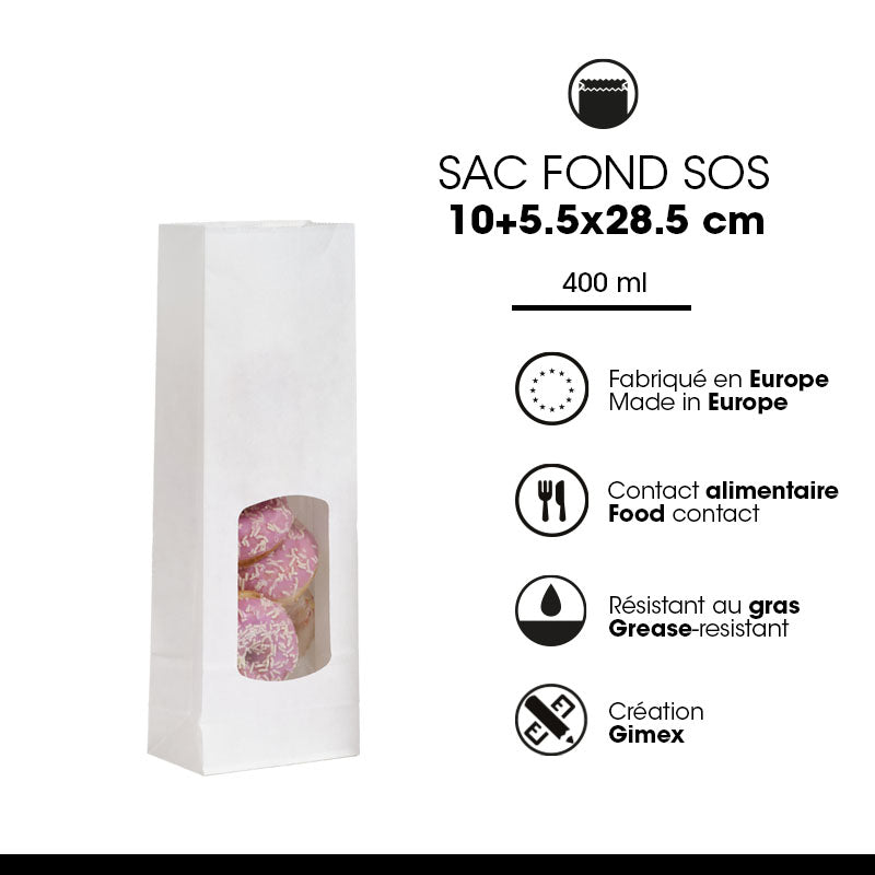 Sac alimentaire SOS fenêtre kraft lisse blanc 400ml par 1200