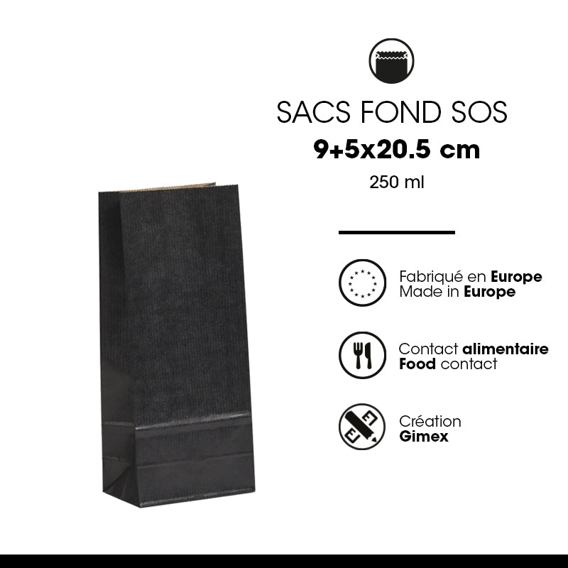 Sac alimentaire SOS kraft noir vergé 250 ml par 1200