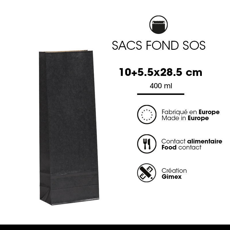 Sac alimentaire SOS kraft noir vergé 400 ml par 1200