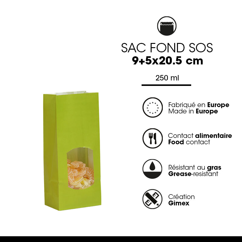Sac alimentaire SOS fenêtre vert kraft lisse 250ml par 1200