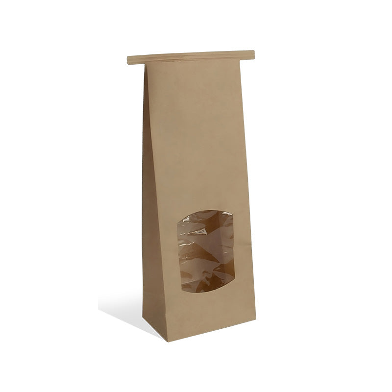 Sachet fenêtre avec barrette de fermeture en kraft brun 80g - 9+6x25cm par 600