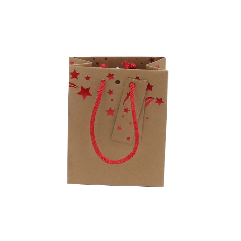 Sac Noël Small Asca Red kraft brun poignées cordelières 11,4+6,4x14,6cm par 300