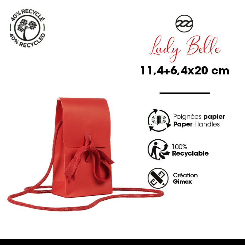 Sac Lady Belle rouge - k. 200g - 11,4+6,4x20cm - 200